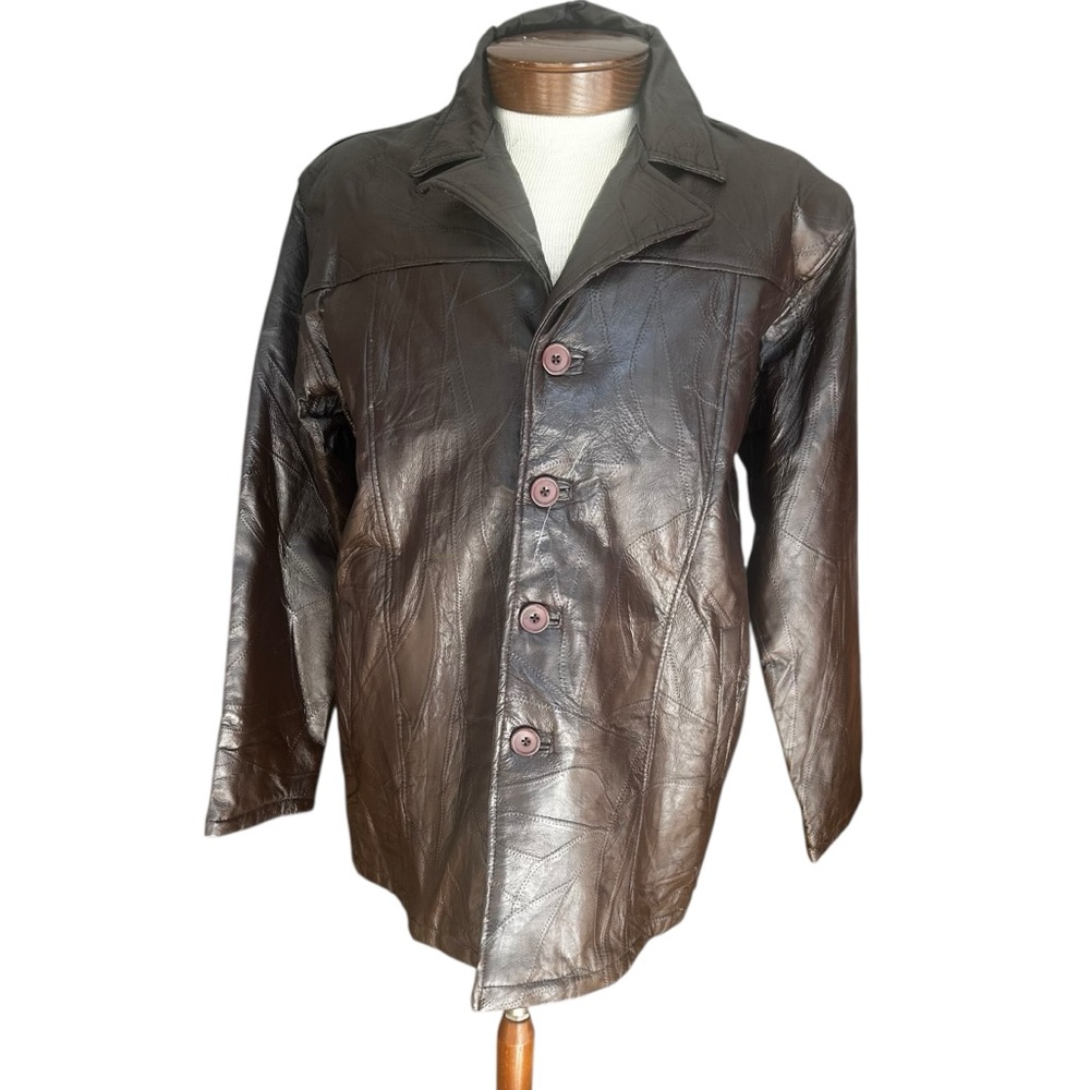 Haband Executive Division Genuine Leather Jacket Brown XL Long Coat
